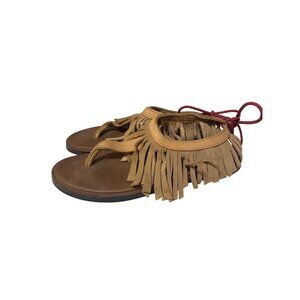 Sanuk Womens Size 6‎ Fringe Sandals Tan Suede With Rubber Sole Made In Vietnam